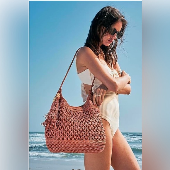 Straw Packable Large Mesh Beach Bag The Tote Hobo Bag Crossbody Purses - Picture 2 of 4